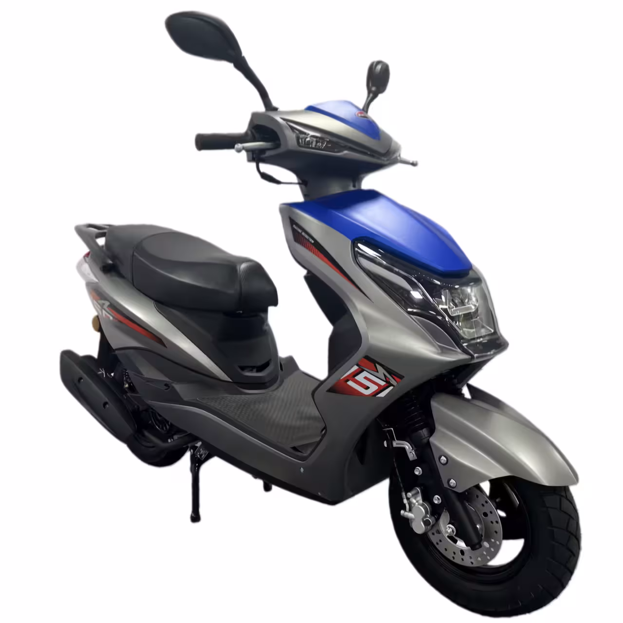 125cc Gasoline Scooter Dual Start Front Disc and Rear Drum Brakes Hydraulic Suspension Aluminum Wheels Sporty Look